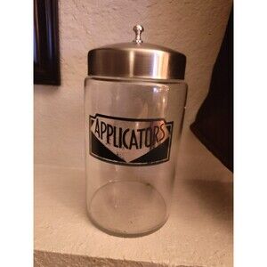 Kalon Apothecary Applicators Glass Jar & Stainless Steel Lid Art Deco MCM